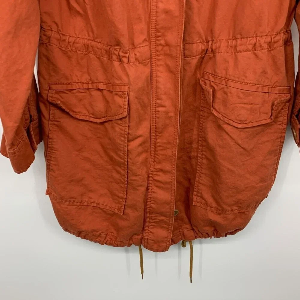 LOFT Anorak Jacket Utility Orange Hood Full Zip Button Linen Blend - Picture 4 of 10